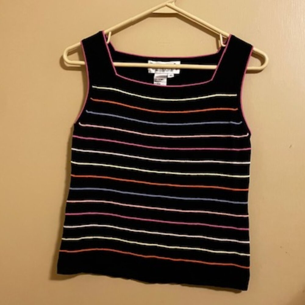 Vintage Square Neck Multi-Striped Sleeveless Sweater